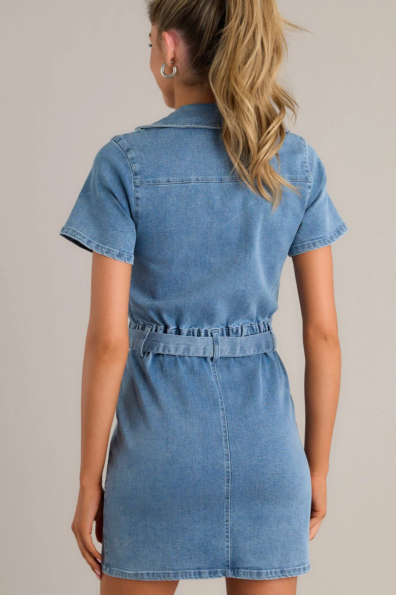 Serene Sky Medium Wash Denim Mini Dress