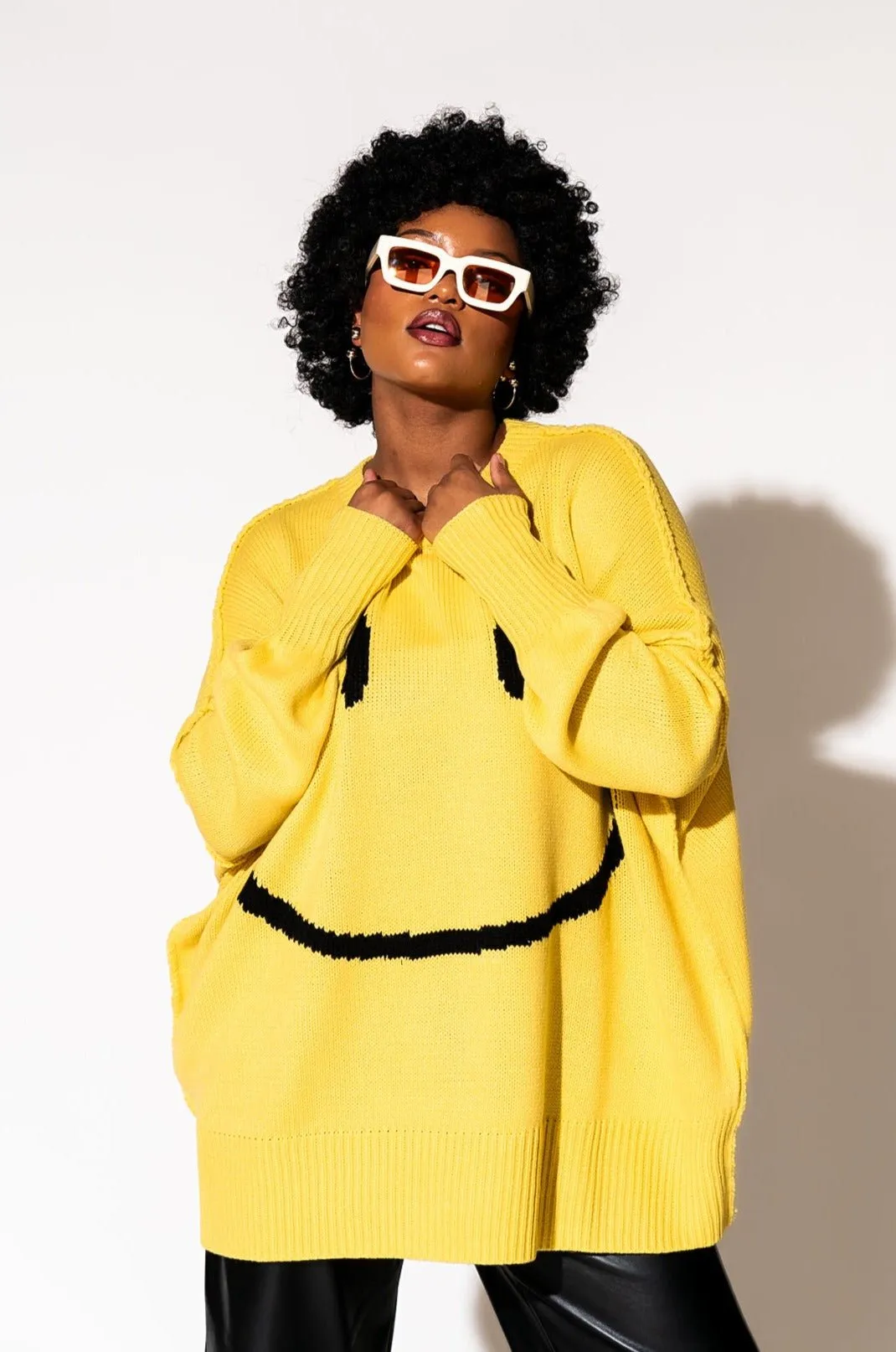 Serotonin Smile Oversized Knit in Sunshine Yellow