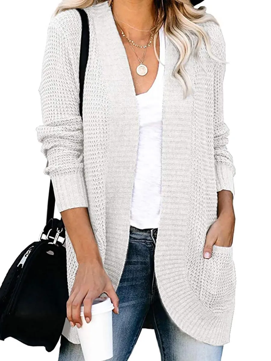 Solid Color Long Sleeve Knitted Cardigan(5 colors)