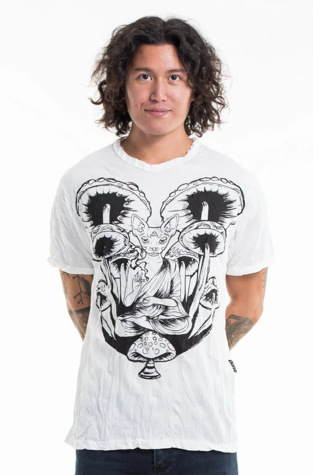 Sure Design Men's Spiritual Shroom Cat T-Shirt White