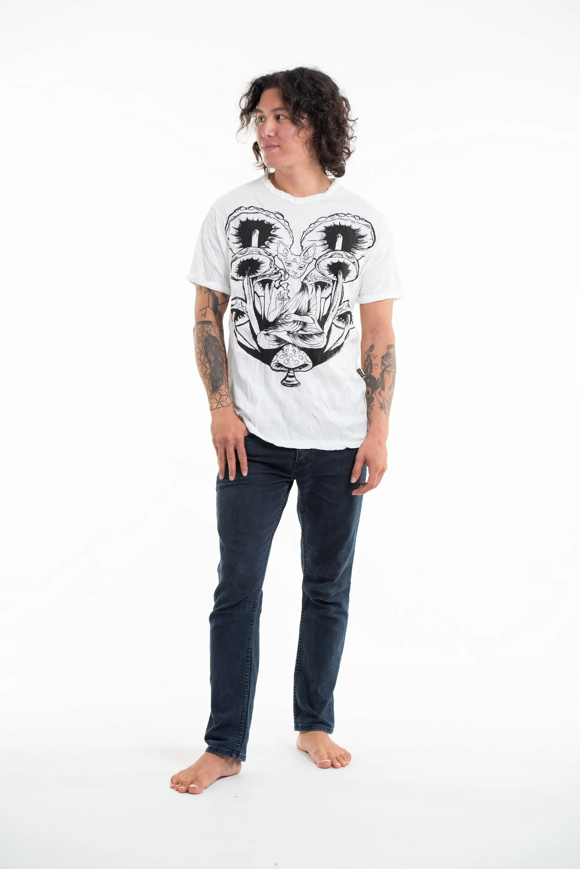 Sure Design Men's Spiritual Shroom Cat T-Shirt White