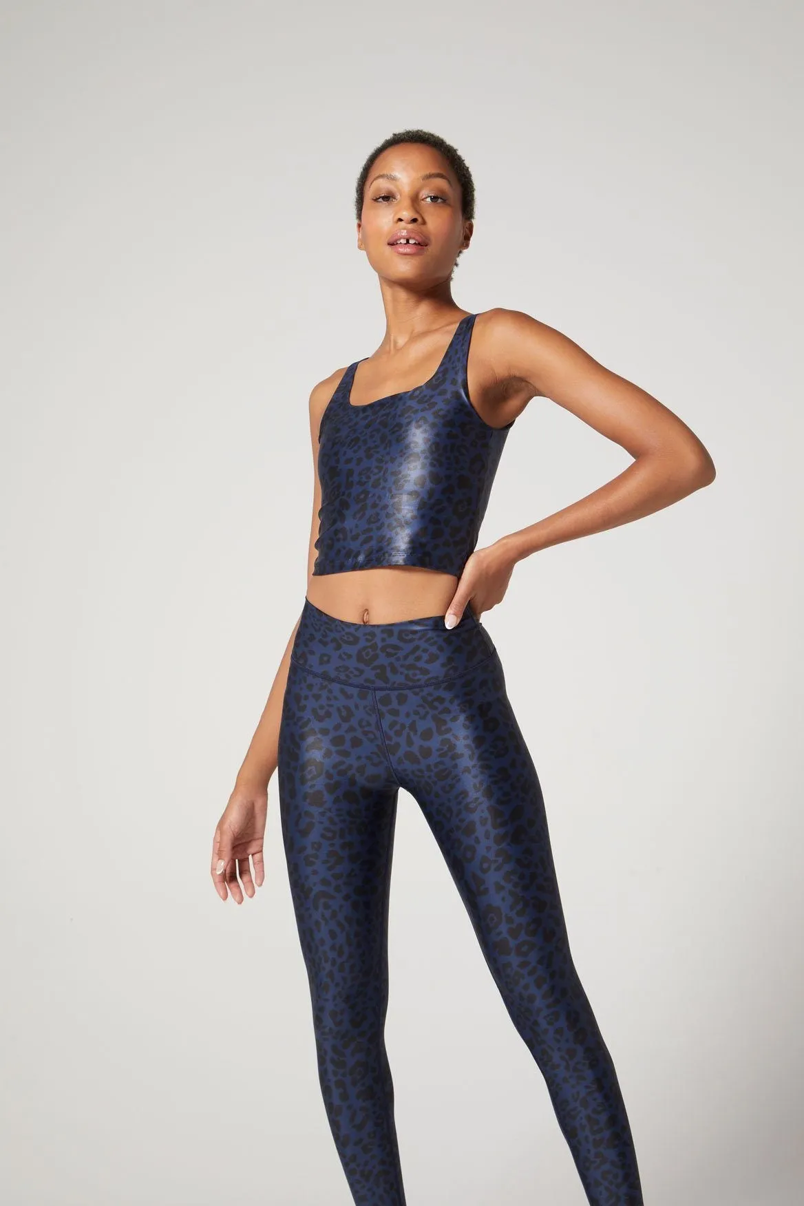 Thalia Cropped Tank Satin Cheetah Navy