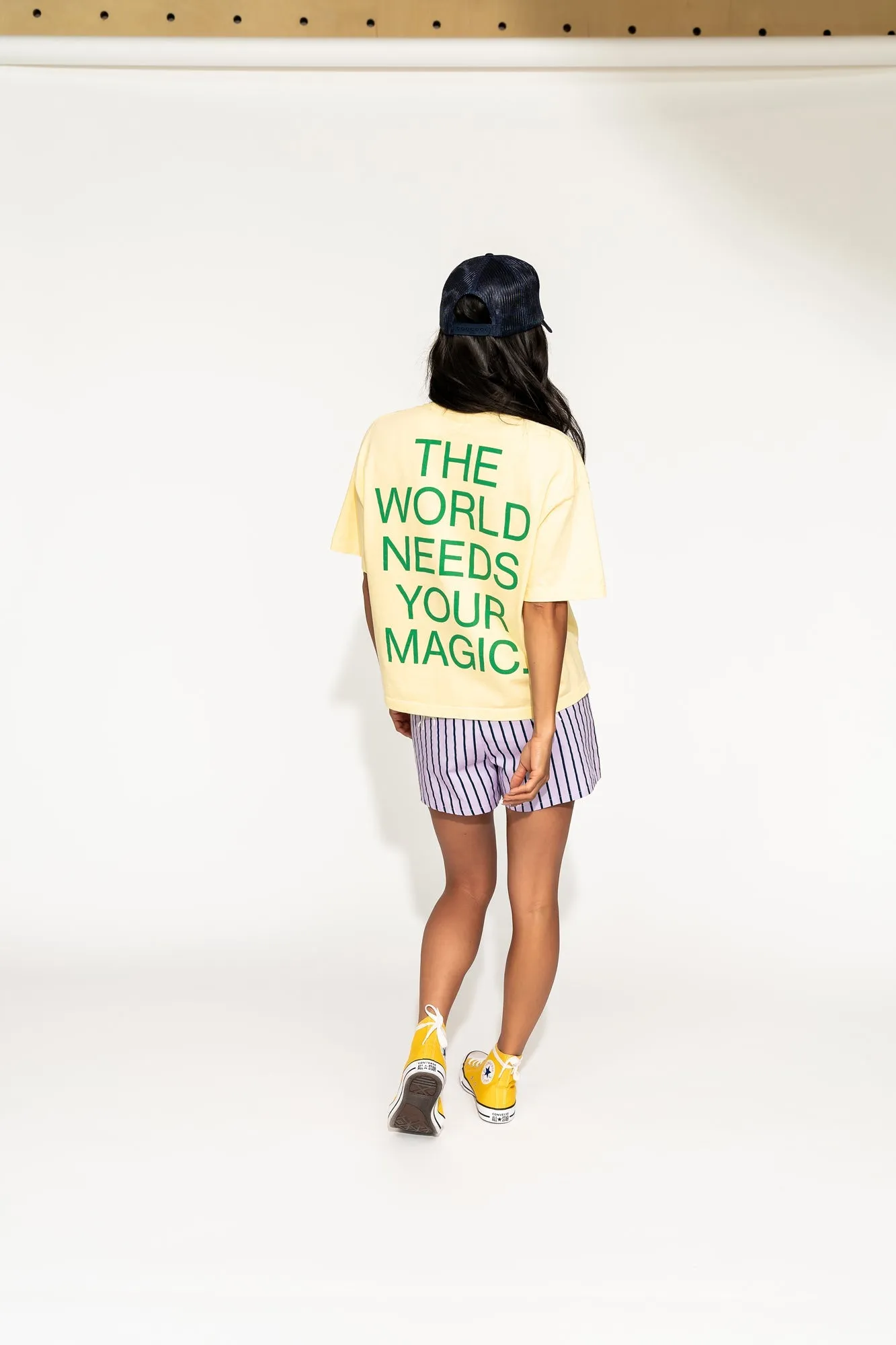 The World Needs Your Magic Crop Tee in Butter Yellow   Green