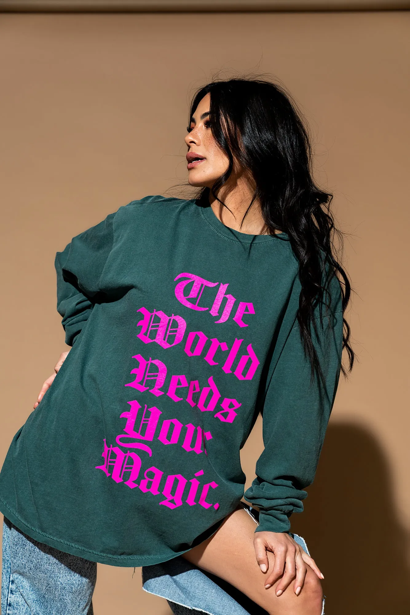 The World Needs Your Magic Mantra Oversized Long Sleeve Tee