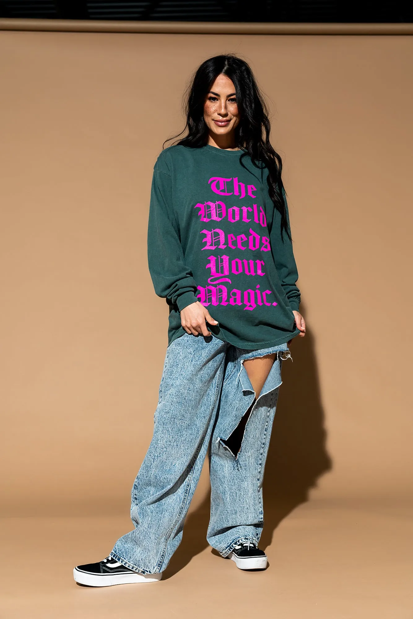 The World Needs Your Magic Mantra Oversized Long Sleeve Tee