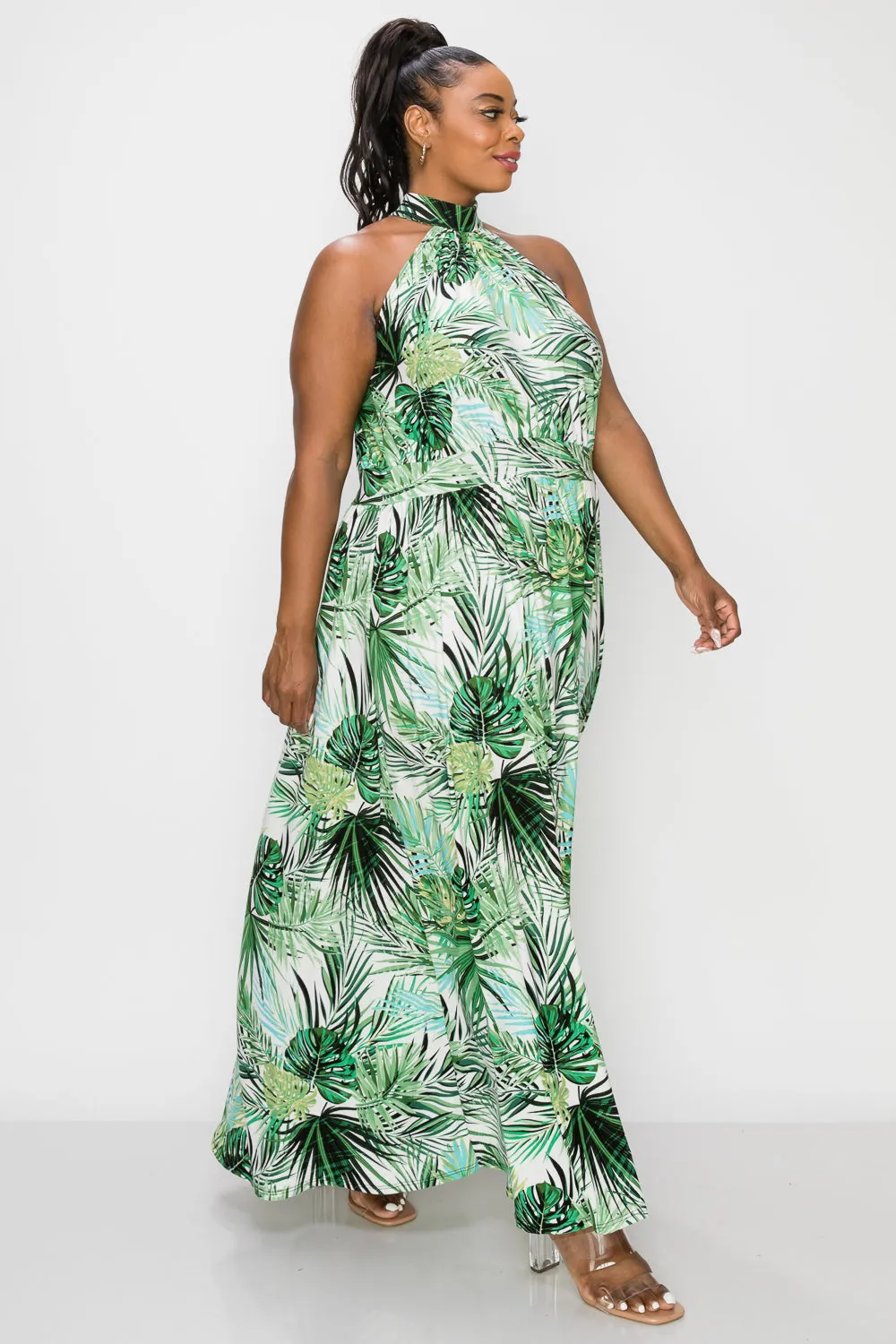 Tropical Halter Neck Maxi Dress