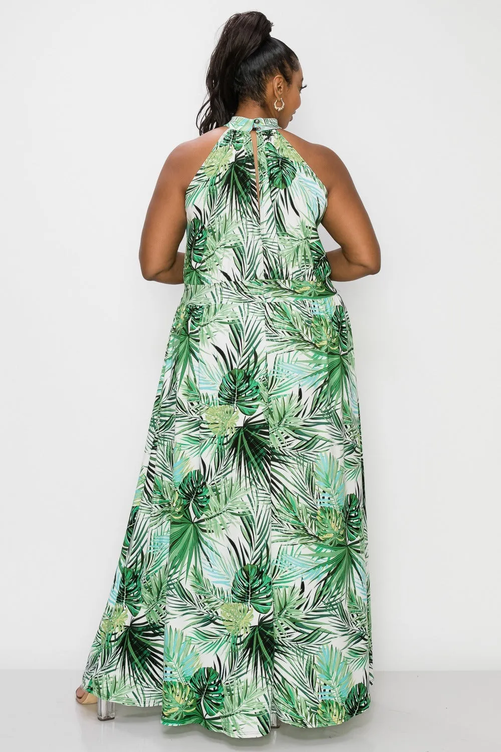 Tropical Halter Neck Maxi Dress