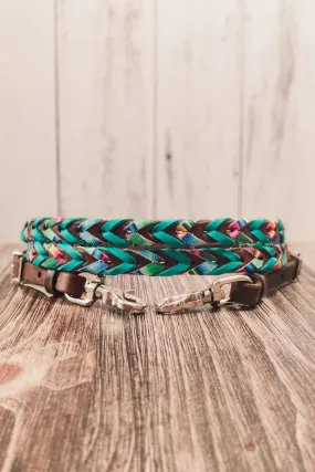 Turquoise & Serape Double Laced Barrel Reins