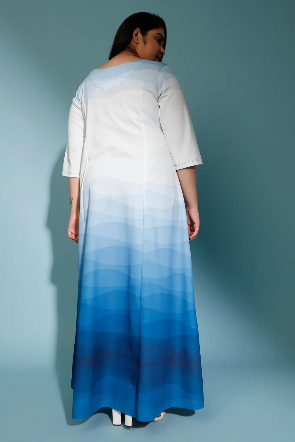 White Blue Maxi Dress For Plus Size