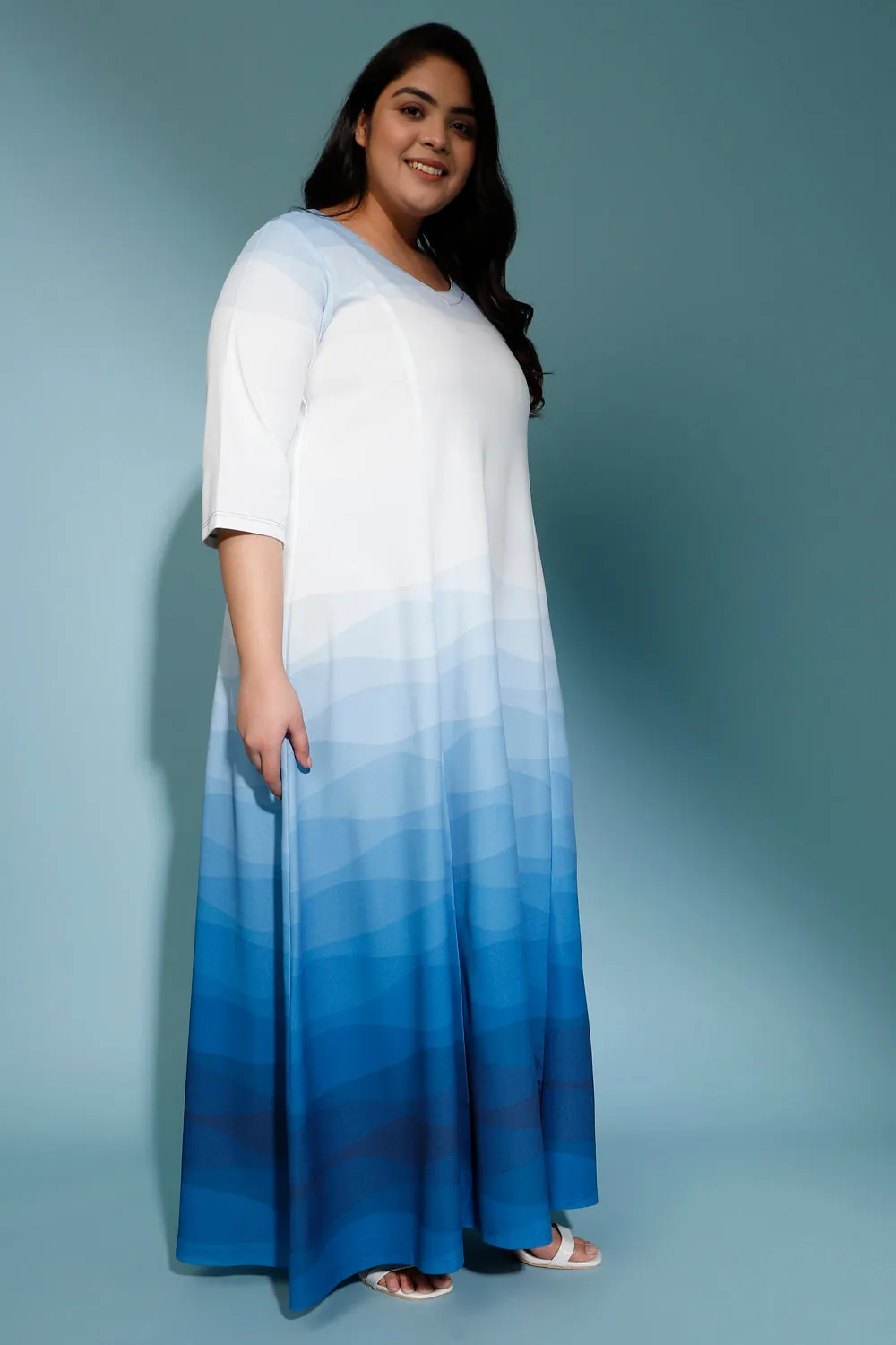 White Blue Maxi Dress For Plus Size