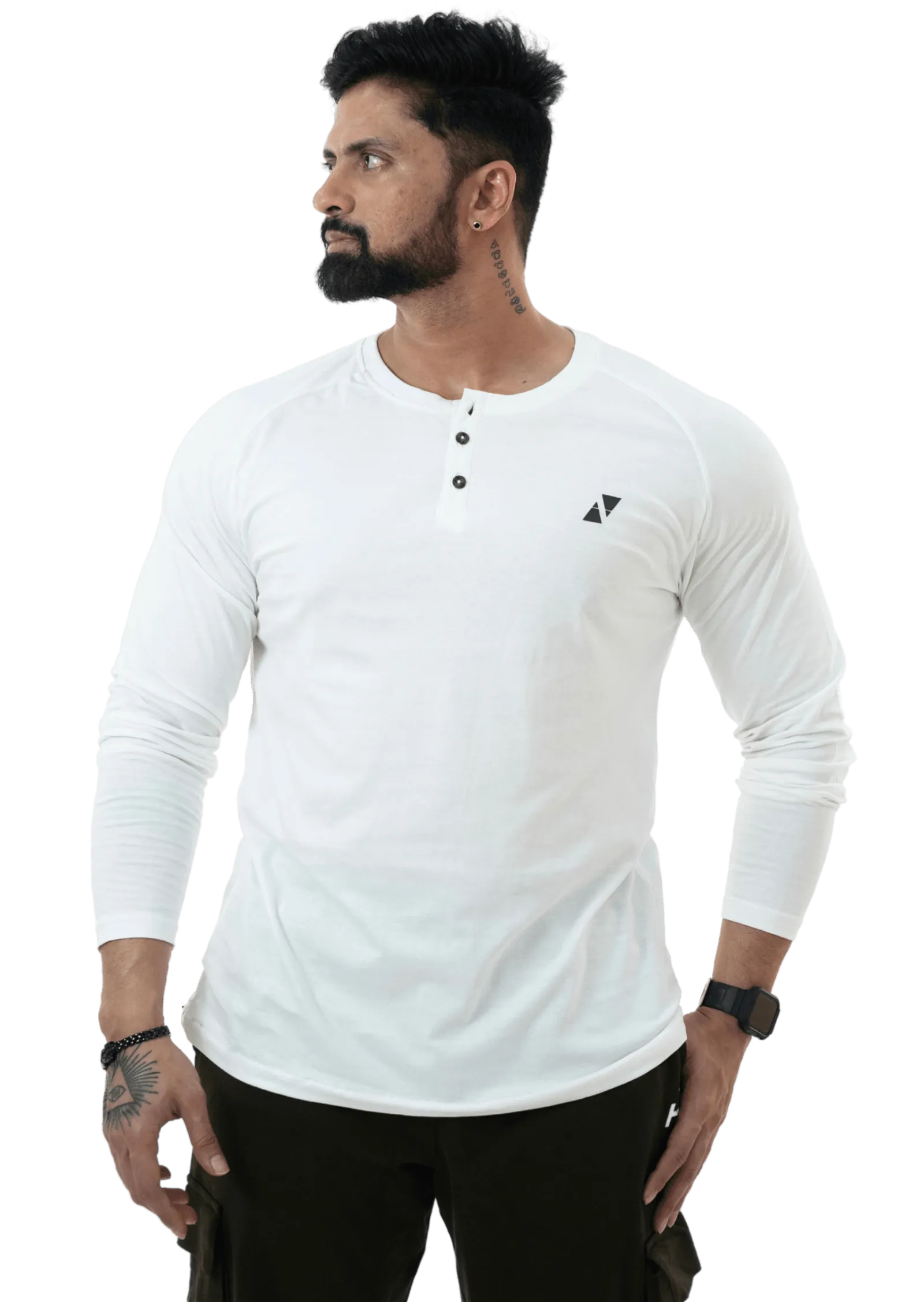 White Full Sleeves Henley Tee