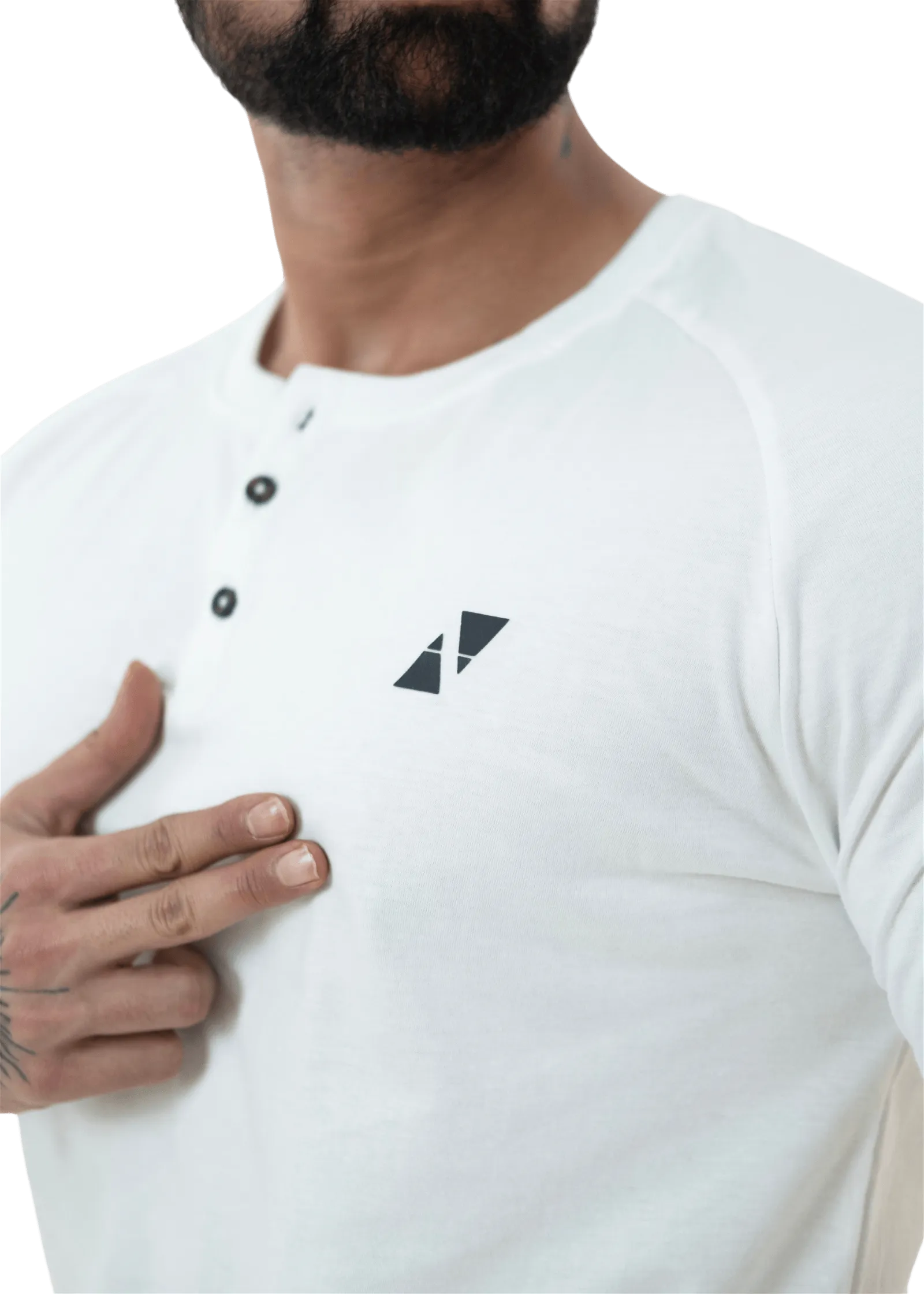 White Full Sleeves Henley Tee