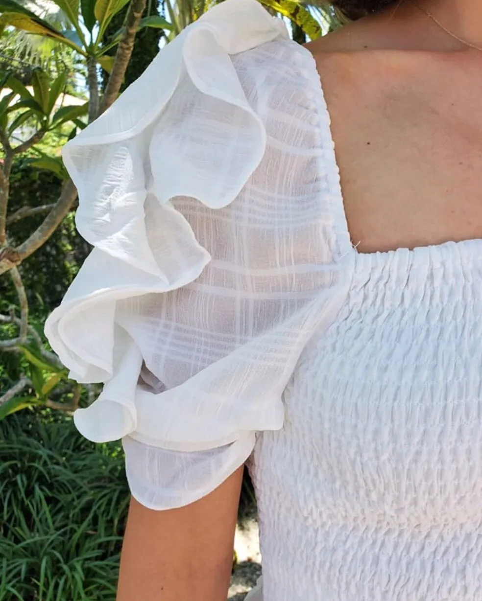 WHITE SMOCKED TOP