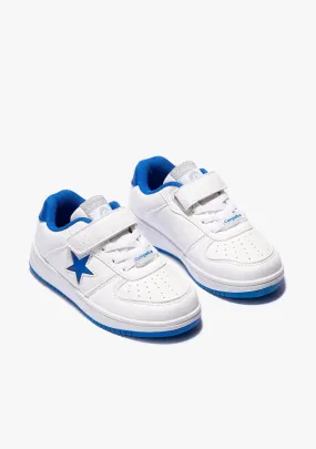 White sneakers with blue light up star