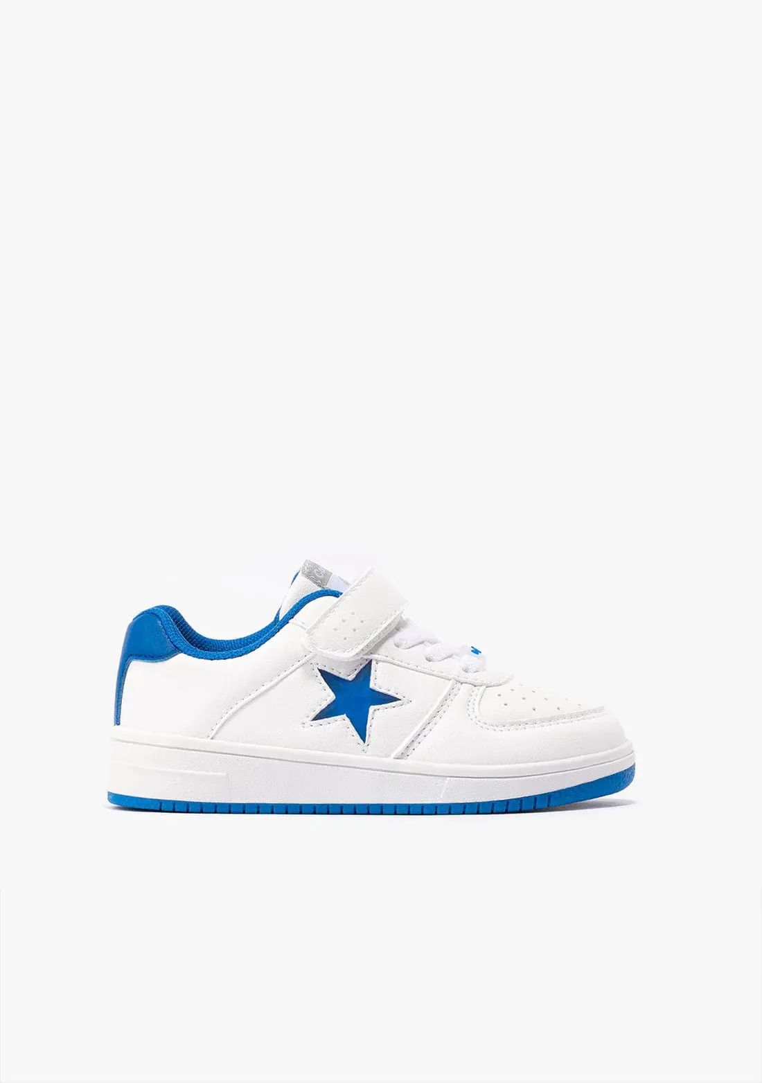 White sneakers with blue light up star