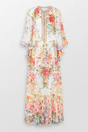 Wide Sleeve Gathered Floral Maxi Dress