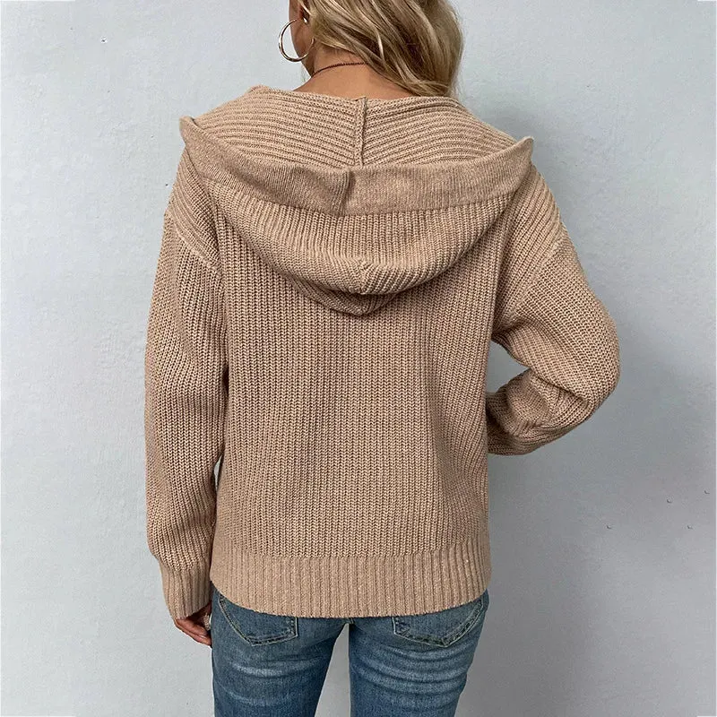 woman sweater cardigan 2022 autumn/winter Solid color hooded zipper draw string woman's clothing dropshipping MMYD2812