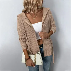 woman sweater cardigan 2022 autumn/winter Solid color hooded zipper draw string woman's clothing dropshipping MMYD2812