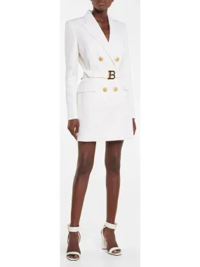 Women’s Double-Breasted Belted Blazer-Dress in White