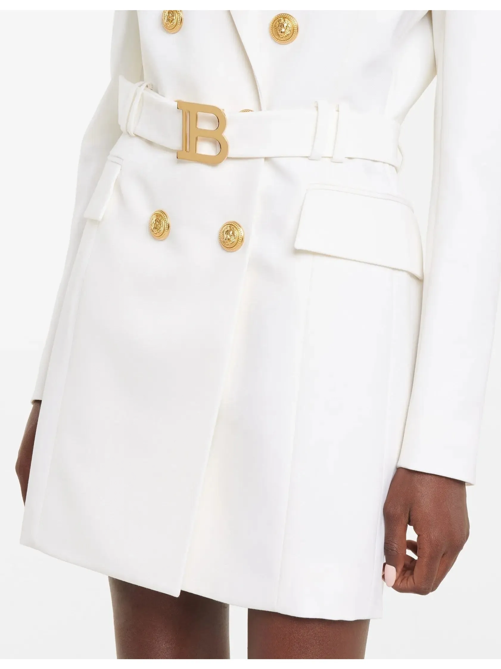 Women’s Double-Breasted Belted Blazer-Dress in White