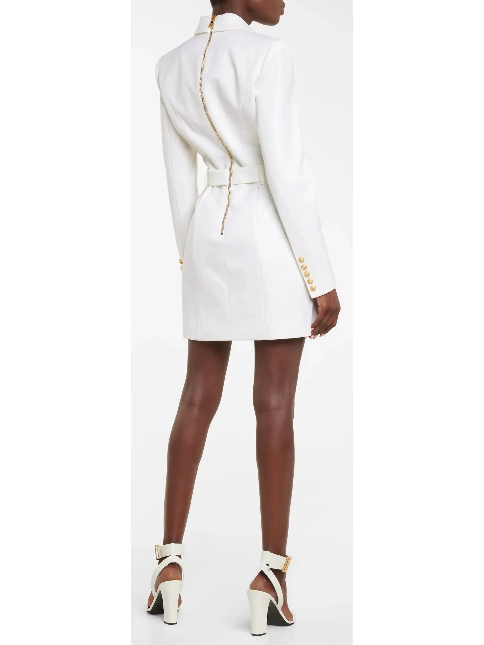 Women’s Double-Breasted Belted Blazer-Dress in White