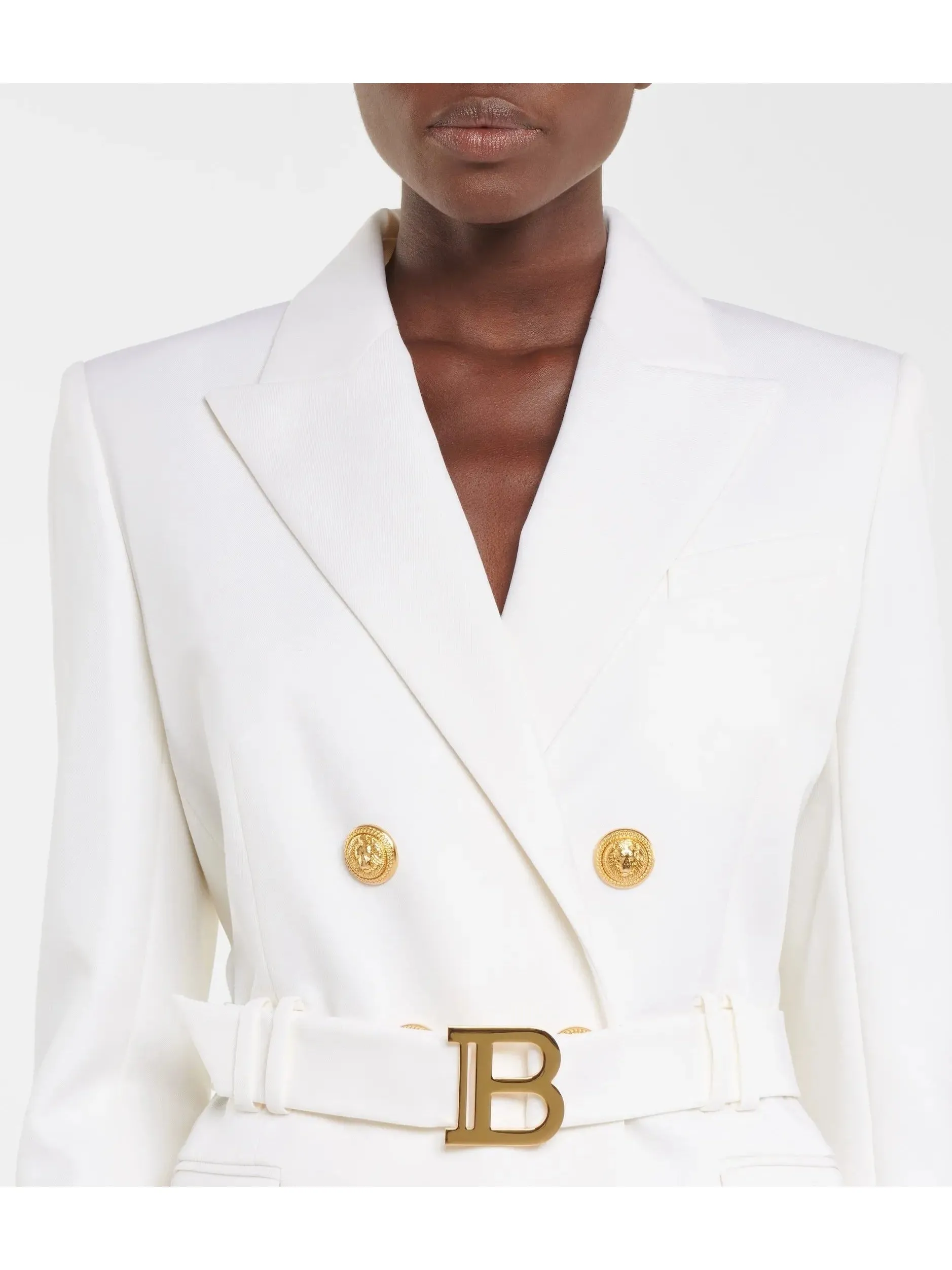 Women’s Double-Breasted Belted Blazer-Dress in White