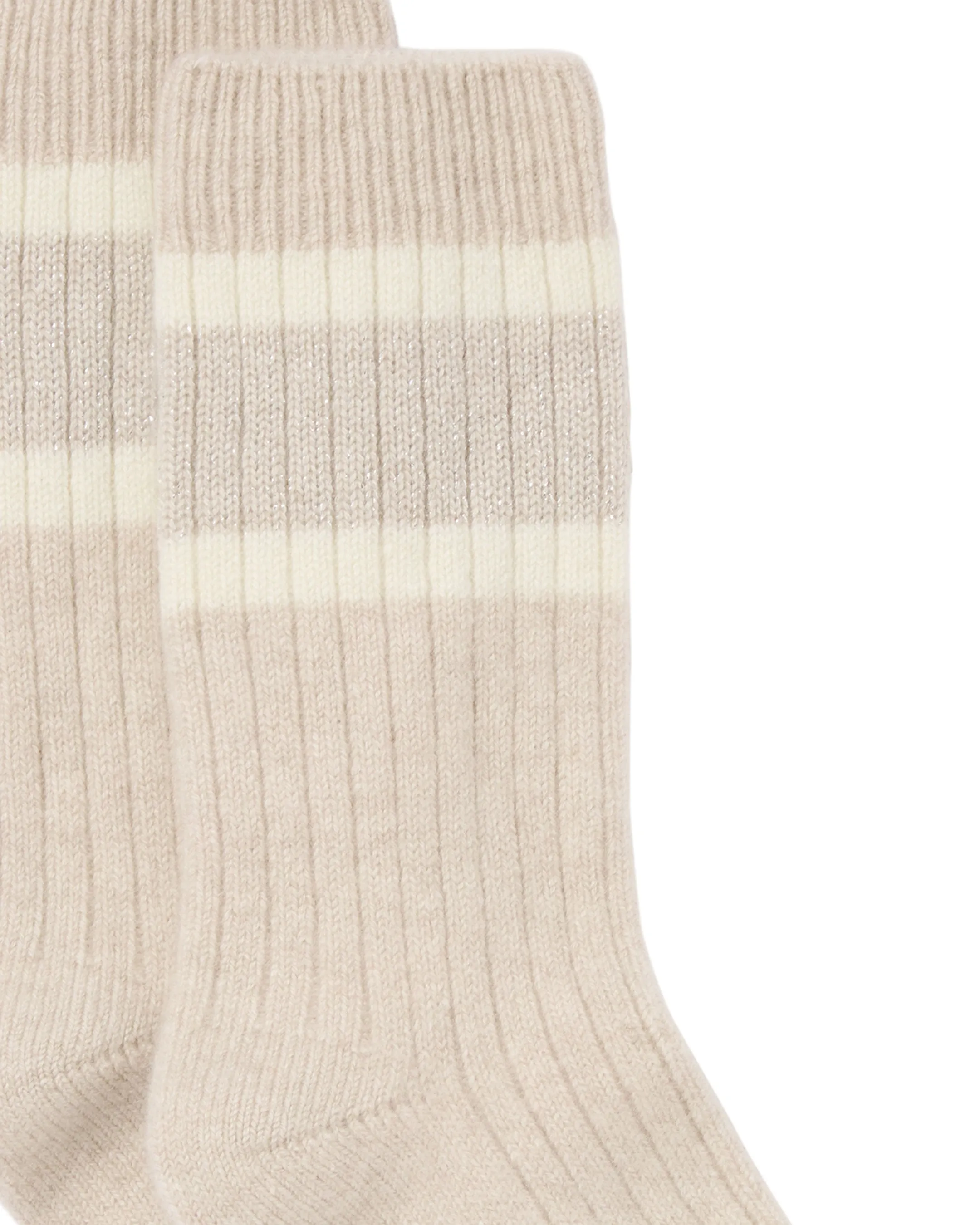 Women's Rib Stripe Cashmere Socks Ecru White