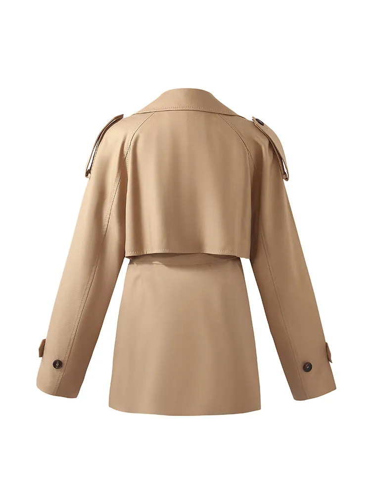 Worsted Wool Women Cropped Trench Coat With Belt