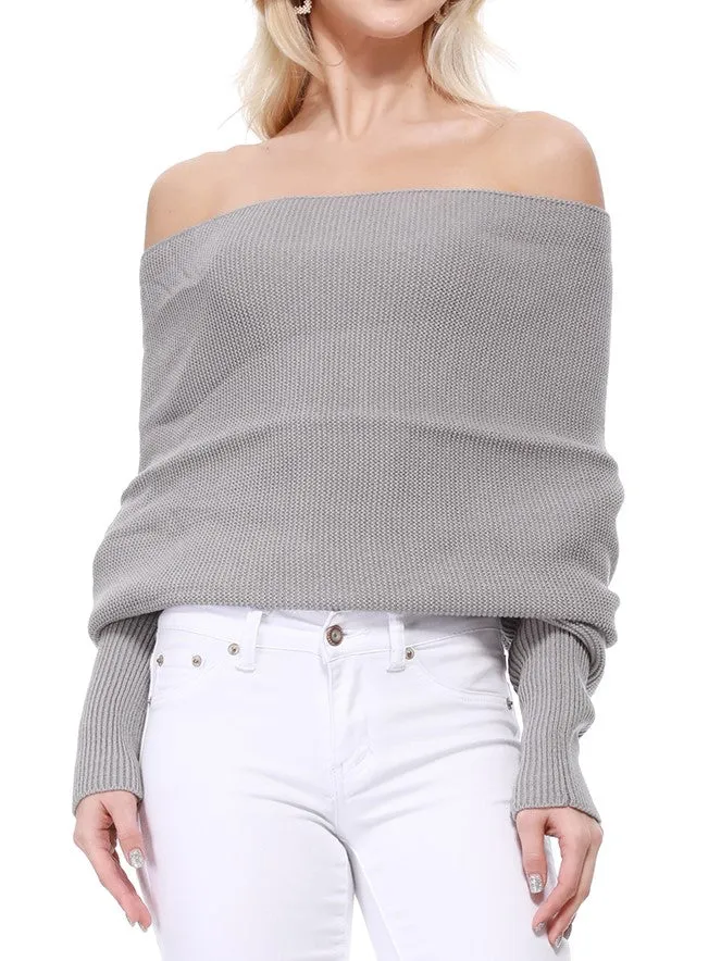 YEMAK Women's Sexy Off the Shoulder Shawl with Sleeve Scarf Wrap Bolero Sweater Top KC008 (S/M-M/L)